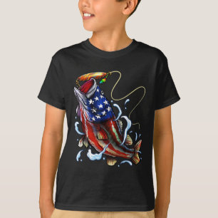 Bass Fishing Fish American Flag Patriotic Fishing T-Shirt