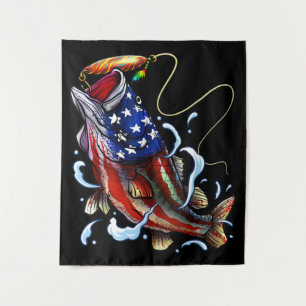 Bass Fishing Fish American Flag Patriotic Fishing Tapestry