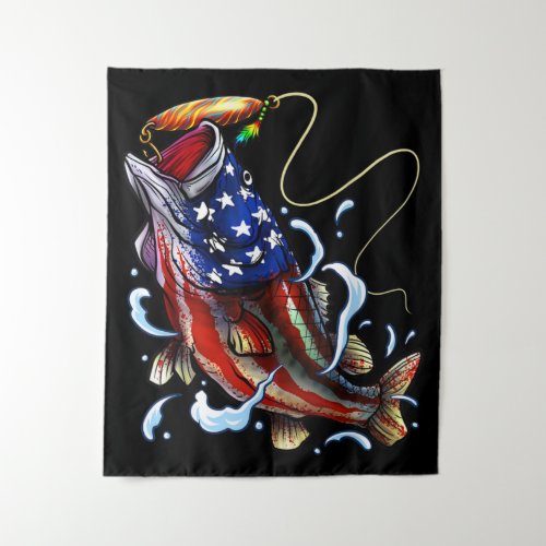 Bass Fishing Fish American Flag Patriotic Fishing Tapestry