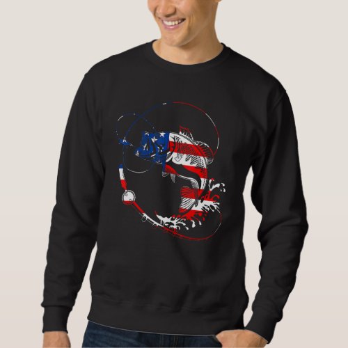 Bass Fishing Fish American Flag Patriotic Fourth O Sweatshirt