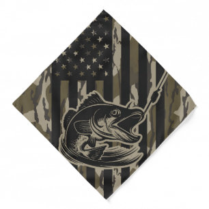 Bass Fishing Fisherman Camo Flag Bottomland Camo Bandana