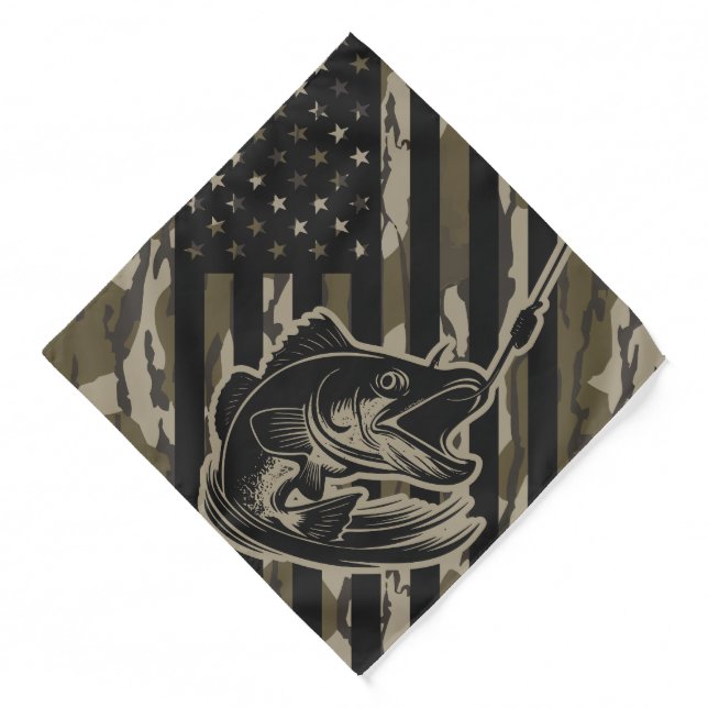 Bass Fishing Fisherman Camo Flag Bottomland Camo Bandana (Front)