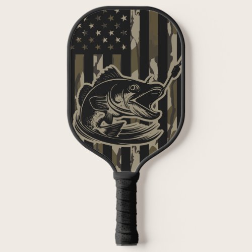 Bass Fishing Fisherman Camo Flag Bottomland Camo Pickleball Paddle