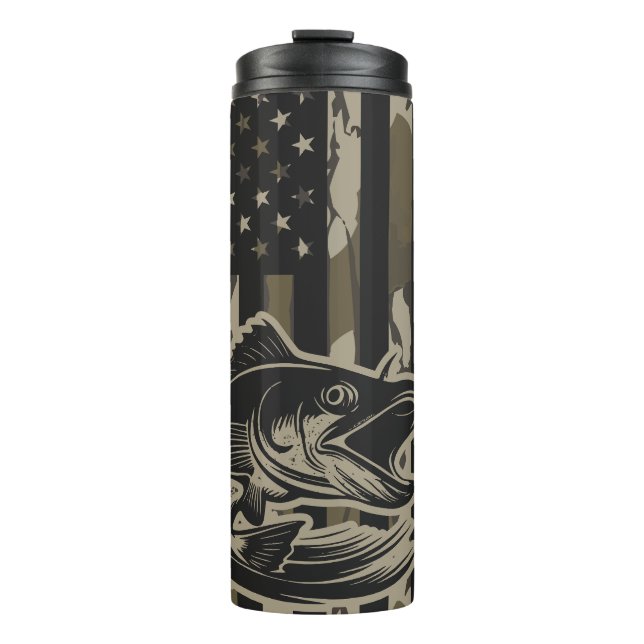 Bass Fishing Fisherman Camo Flag Bottomland Camo Thermal Tumbler (Front)