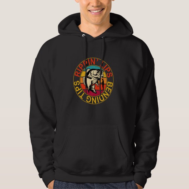 Bass Fishing For Men Funny Fishing Rippin Lips Ben Hoodie (Front)