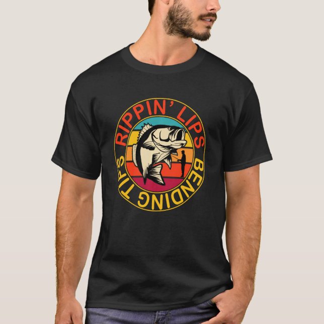 Bass Fishing For Men Funny Fishing Rippin Lips Ben T-Shirt (Front)