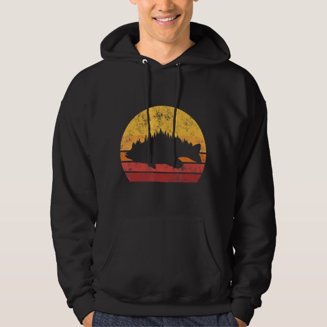 Bass Fishing Forest Largemouth Bass Fish Retro Vin Hoodie (Front)