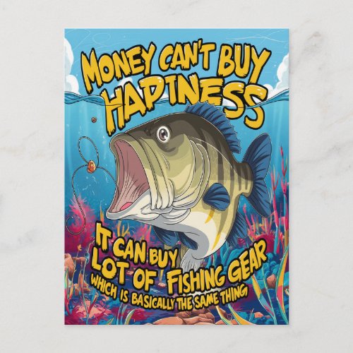 Bass Fishing Gear Happiness in a Bite Postcard