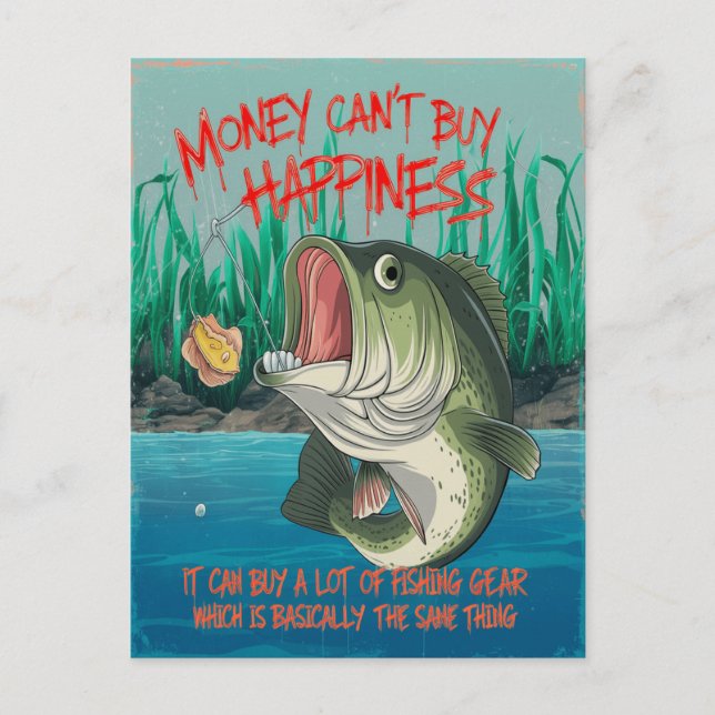 Bass Fishing Happiness Postcard (Front)