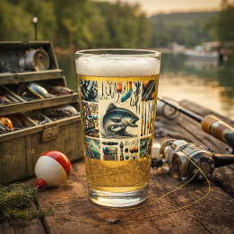  Bass Fishing Lures Barware  Fisherman Pint   Glass