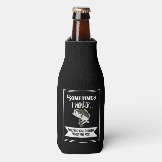 Bass Fishing Men's Sport Hobby Black Beer Bottle Cooler (Bottle Front)