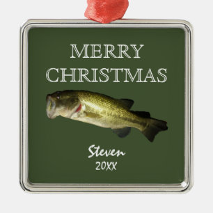 Bass Fishing Merry Christmas Personalized Year Metal Ornament