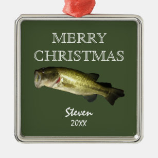 Bass Fishing Merry Christmas Personalized Year Metal Ornament