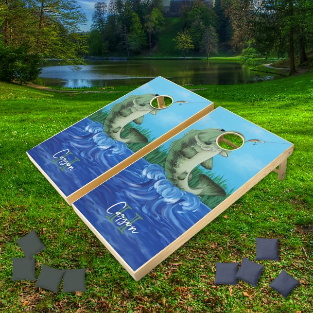  Bass Fishing Monogram Cornhole Set (Creator Uploaded)