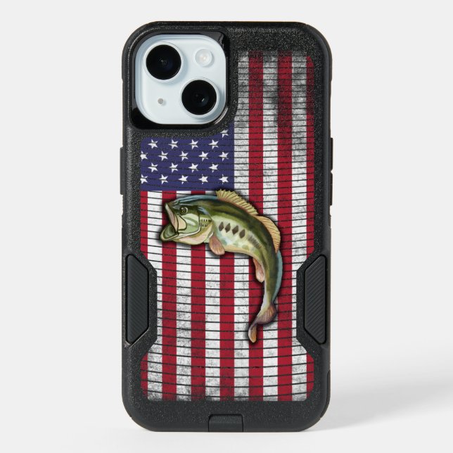 Bass Fishing Patriotic iPhone 15 Case (Back)