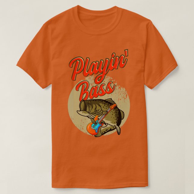 Bass Fishing Playing Guitar Angling Fisherman Blac T-Shirt (Design Front)