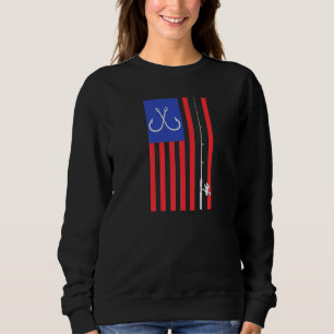 Bass Fishing Pole American Flag Color Sweatshirt