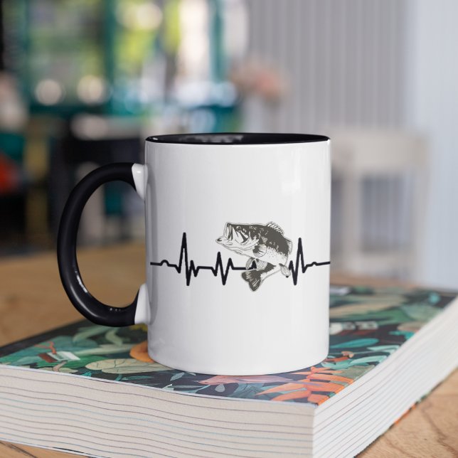 Bass Fishing Pulse Heartbeat Sports Hobby  Mug (Bass fishing pulse coffee mug with a largemouth bass)