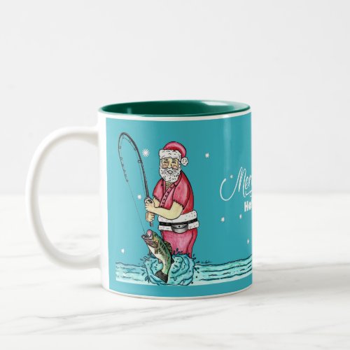 Bass Fishing Santa Christmas Two_Tone Coffee Mug