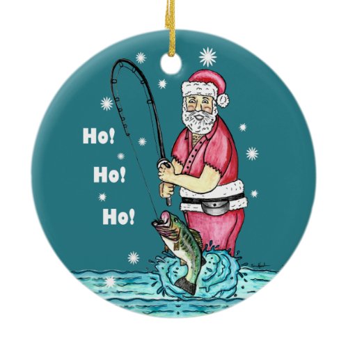Bass Fishing Santa Claus Christmas Ceramic Ornament