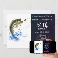 Bass Fishing Themed 50th Birthday Invitation