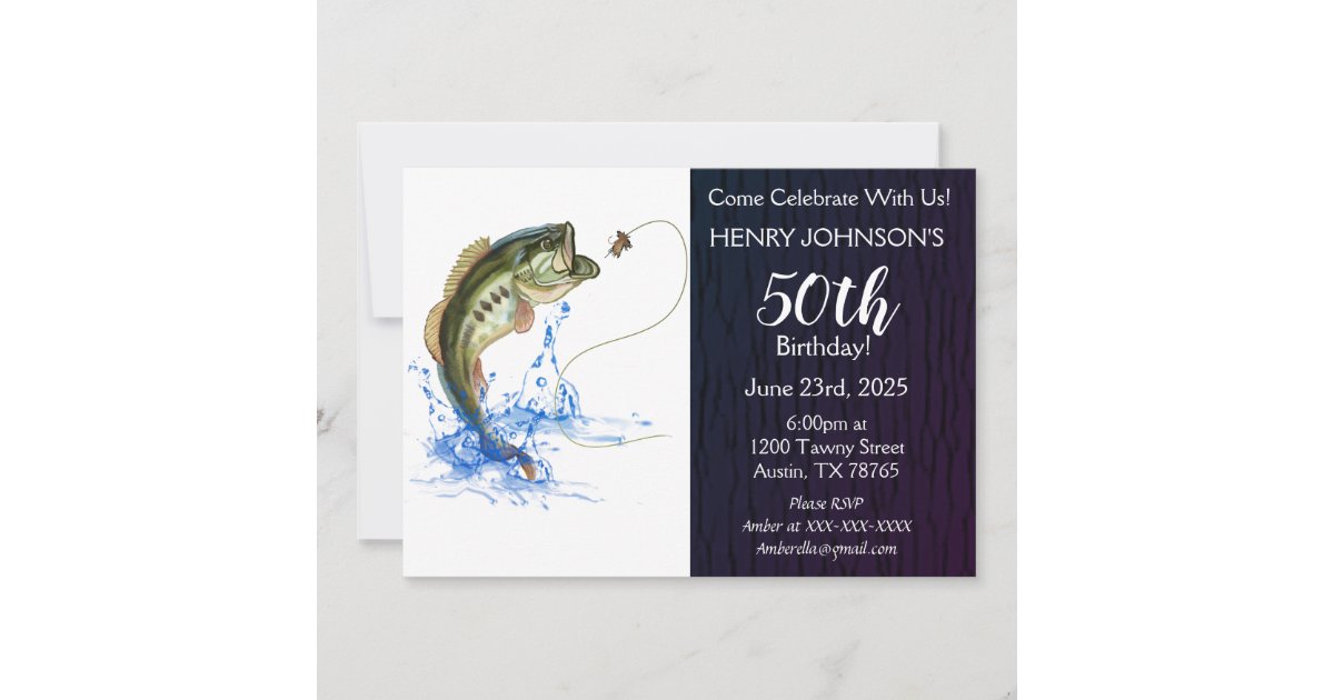 Bass Fishing Themed 50th Birthday Invitation