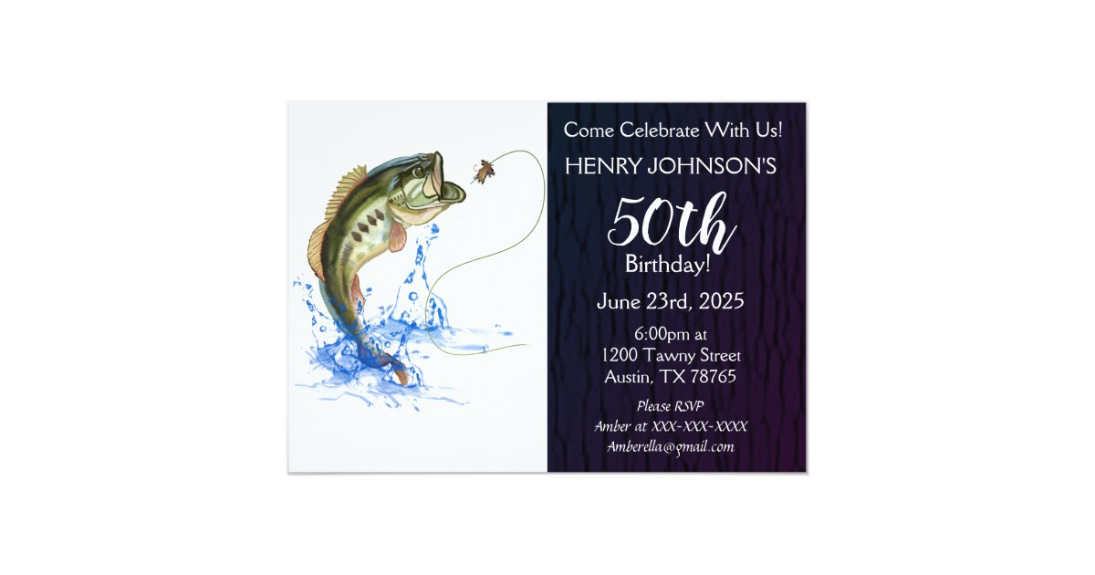 Bass Fishing Themed 50th Birthday Invitation | Zazzle.com