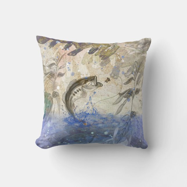 Bass Fishing Throw Pillow (Front)