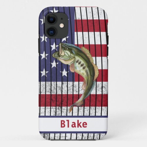 Bass Fishing USA Flag Name iPhone 11 Case