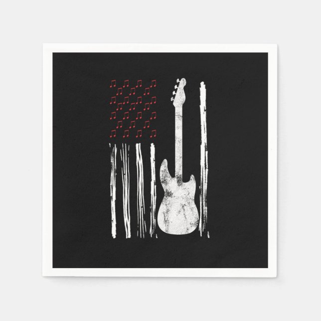 Bass Flag USA Guitar America Guitarist Music Lover Napkins (Front)