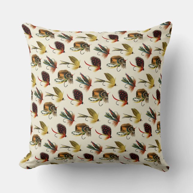 Bass Flies Cream 20 x 20 Throw Pillow (Front)