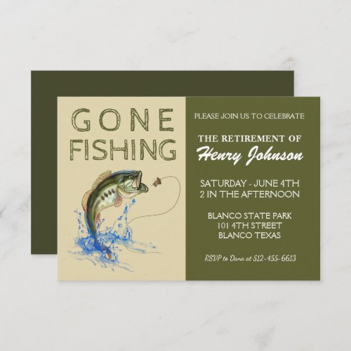 Bass Gone Fishing Retirement Invitation