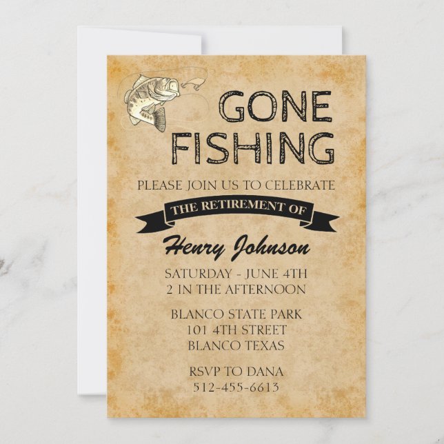 Bass Gone Fishing Retirement Invitation (Front)