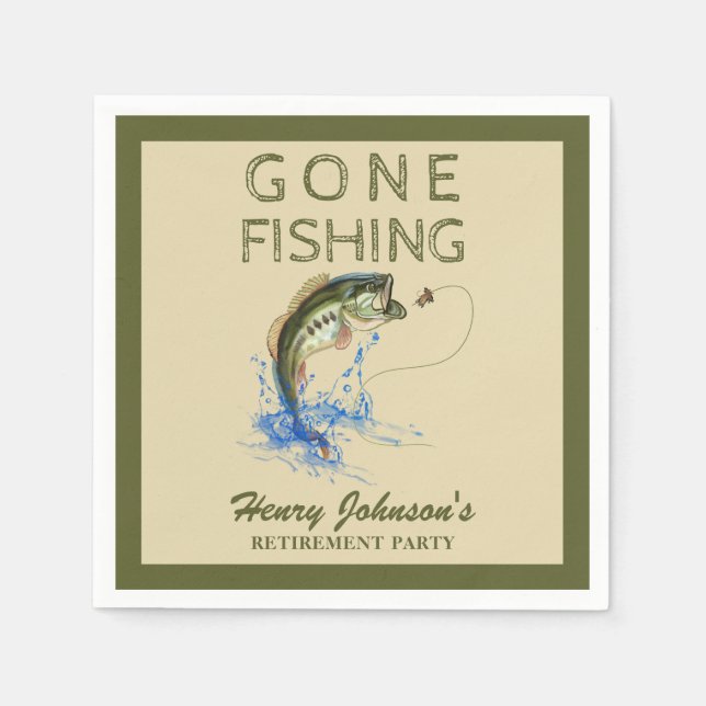 Bass Gone Fishing Retirement Napkins (Front)