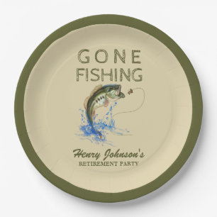 Bass Gone Fishing Retirement Paper Plates
