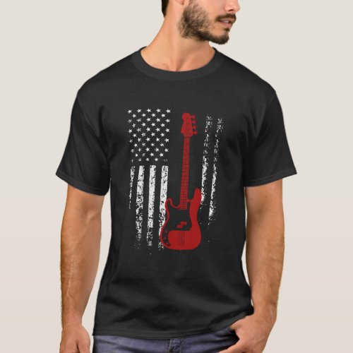 Bass Guitar American Flag Bass Guitar T Shirt