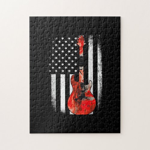 Bass Guitar American Flag Usa Patriotic Guitar Jigsaw Puzzle