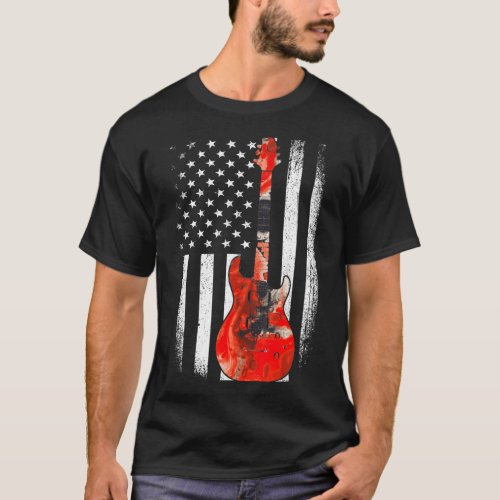 Bass Guitar American Flag Usa Patriotic Guitar T_Shirt