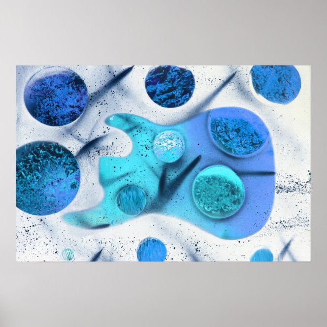 bass guitar blue green invert planets painting poster (Front)