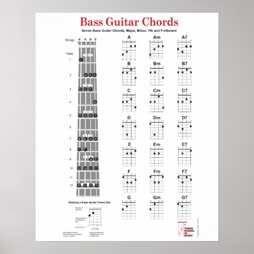 Bass Guitar Chord Fingering Chart and Fretboard Poster Zazzle