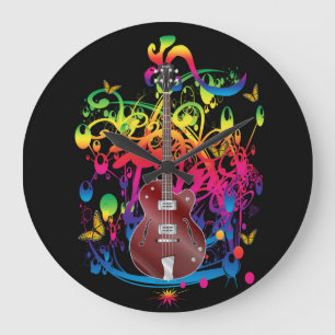 Bass Guitar Color splash Large Clock