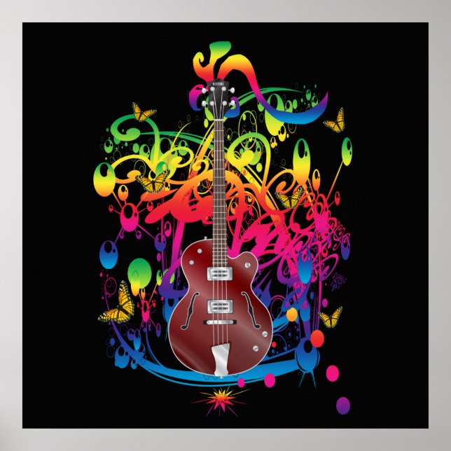 Bass Guitar Color splash Poster (Front)