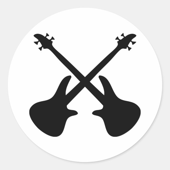 bass guitar crossed classic round sticker (Front)