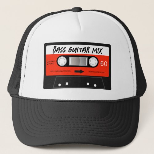 Bass Guitar Mixtape Retro Red Vintage Cassette Tape Trucker Hat