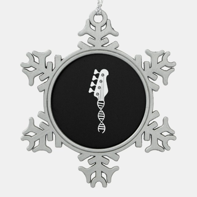 Bass Guitar Player Bassist Snowflake Pewter Christmas Ornament (Front)