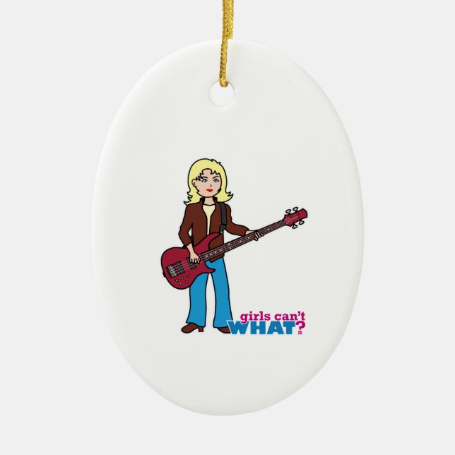 Bass Guitar Player - Light/Blonde Ceramic Ornament (Front)