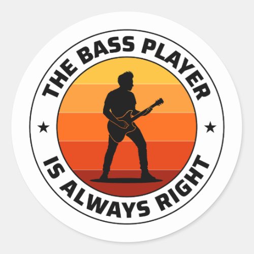Bass Guitar Player Music Musician Bassist Retro Classic Round Sticker