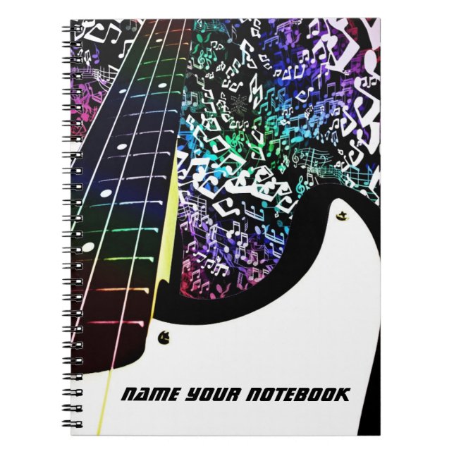 Bass Guitar Rainbow Music Notes Notebook (Front)
