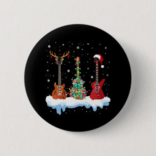 bass guitar santa hat reindeer hippie guitar lover button