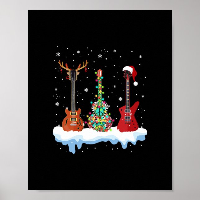 bass guitar santa hat reindeer hippie guitar lover poster (Front)